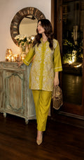 Olive Green Embroidered Shirt-Style Co-ord Set