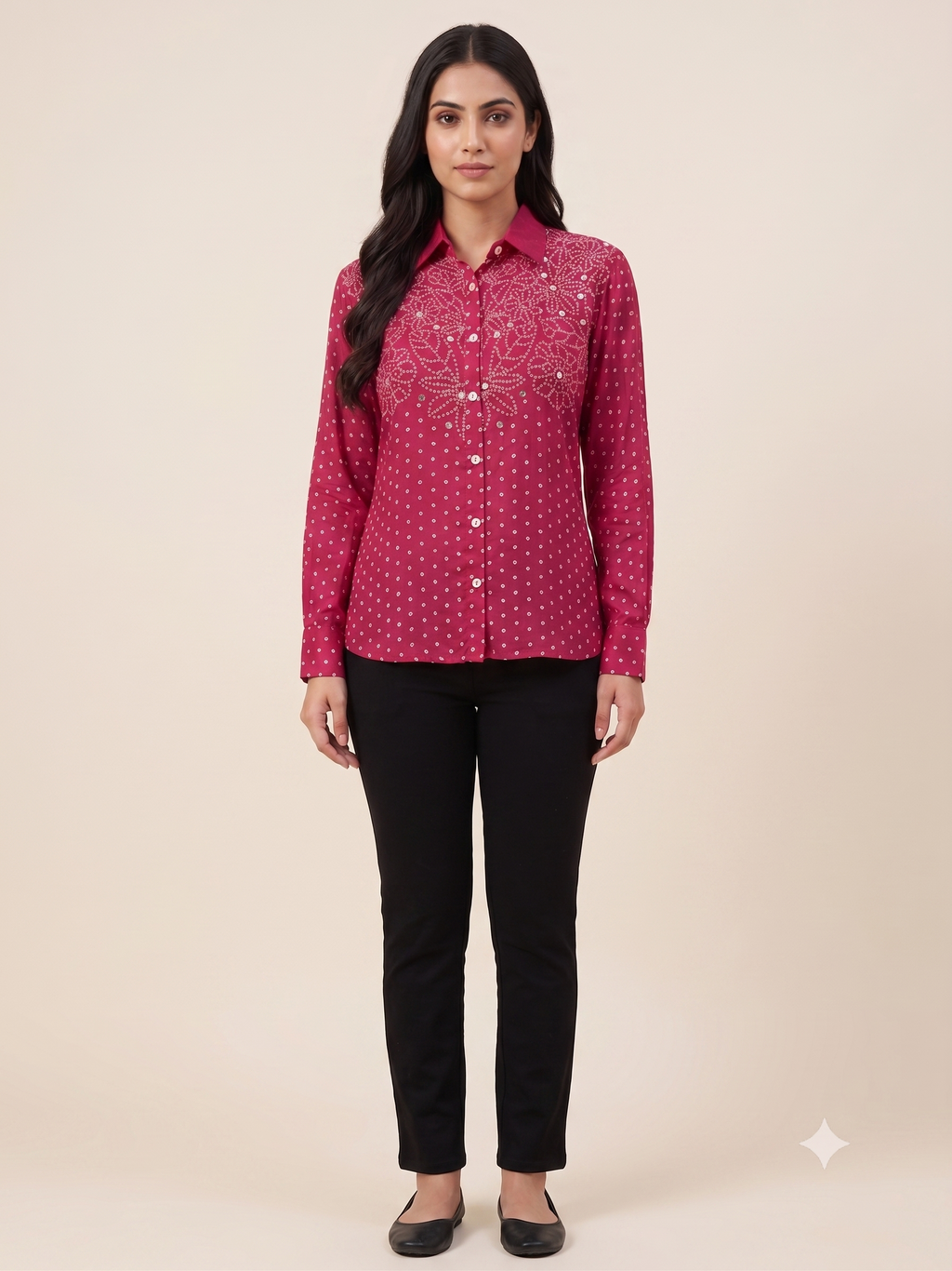 Fuchsia Pink Bandhani Printed & Sequined Crape Shirt Tunics