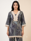 PREMIUM Luxurious Dark Paisley Cotton Co-ord Set with Shell & Lace Embellishments