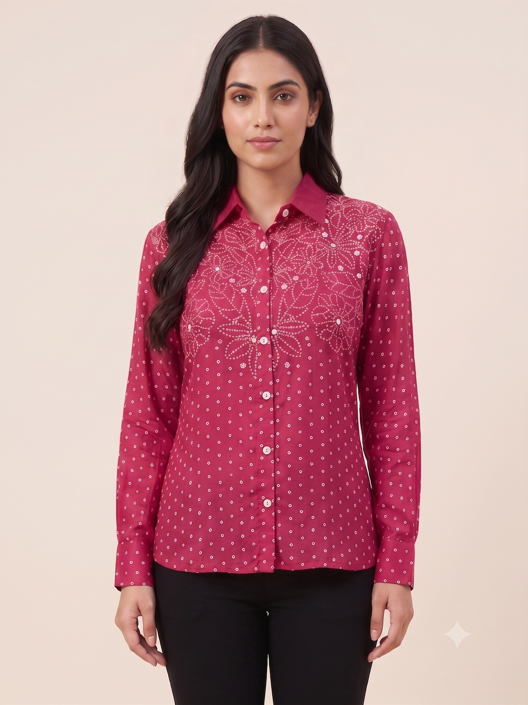 Fuchsia Pink Bandhani Printed & Sequined Crape Shirt Tunics