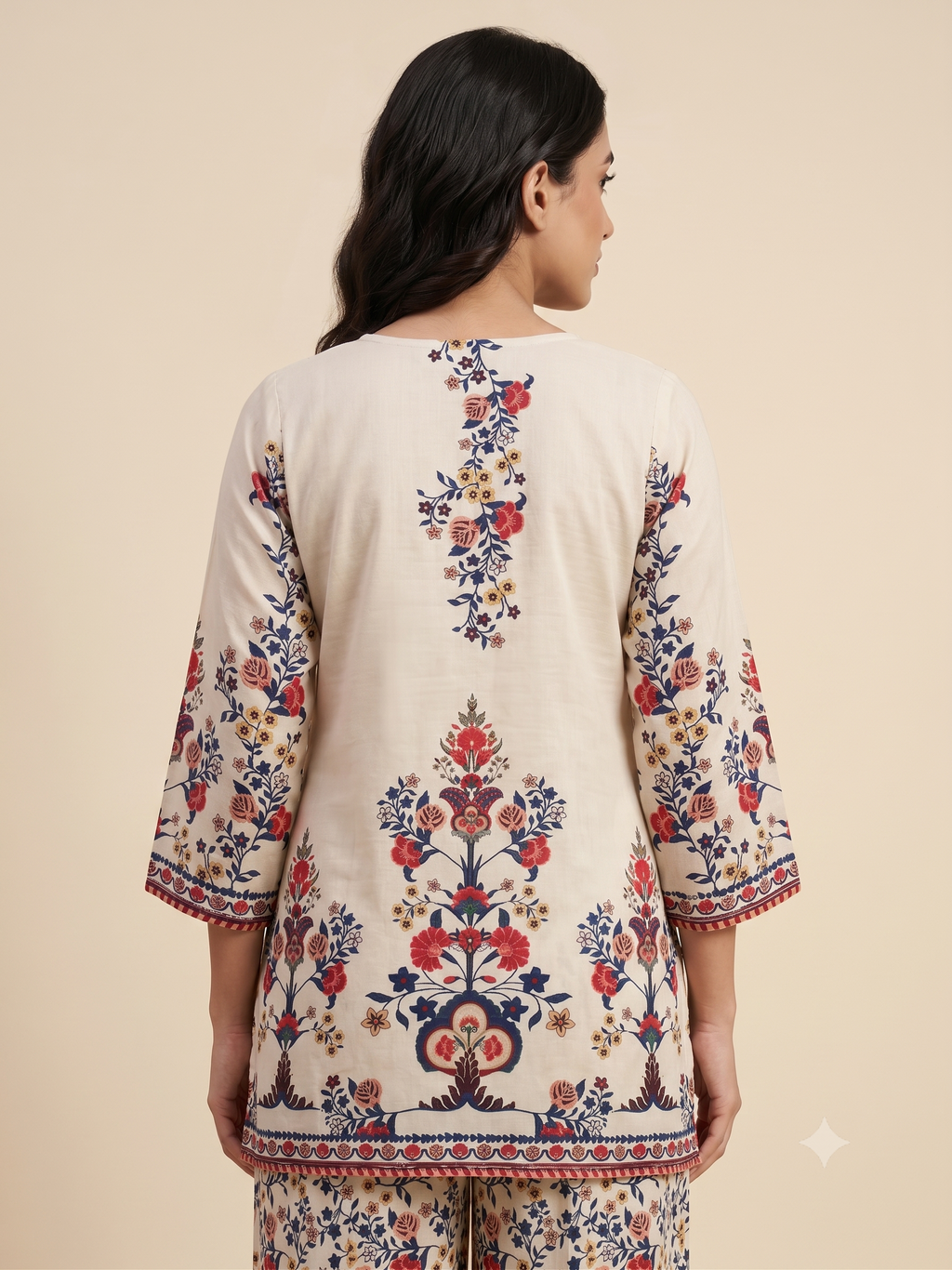 Women's Beige Floral Printed Crape Co-Ord Set