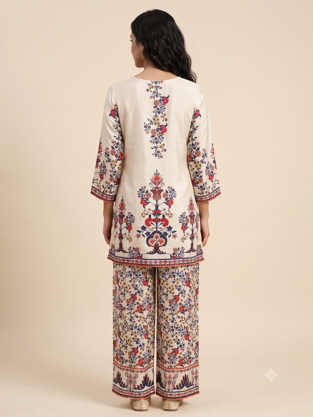 Women's Beige Floral Printed Crape Co-Ord Set
