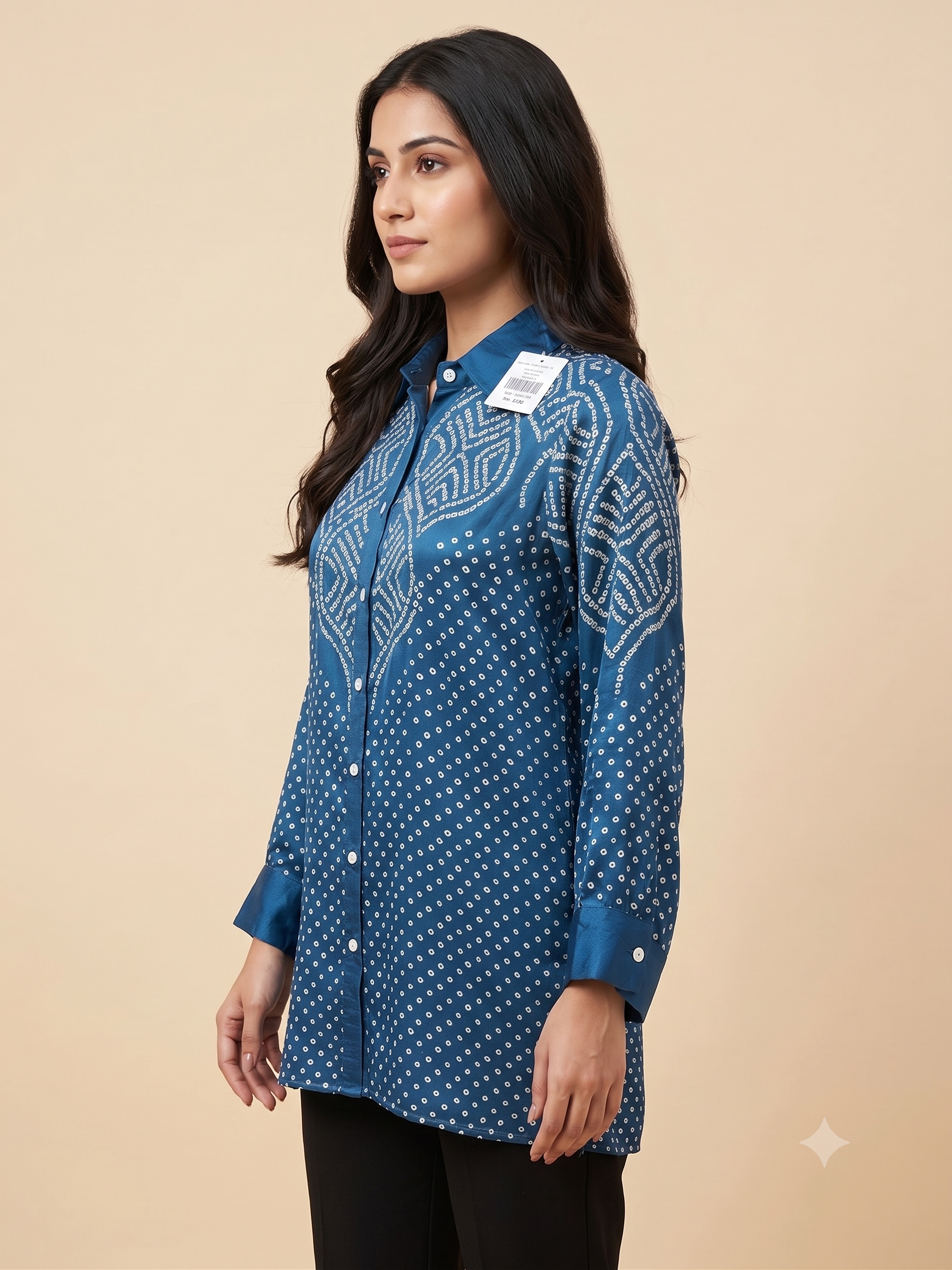 Women's Crape Bandhani Printed Indo-Western Tunic Top