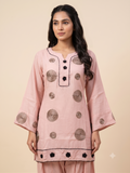 Elegant Rose Pink Co-ord Set with Embroidered Spiral Motifs