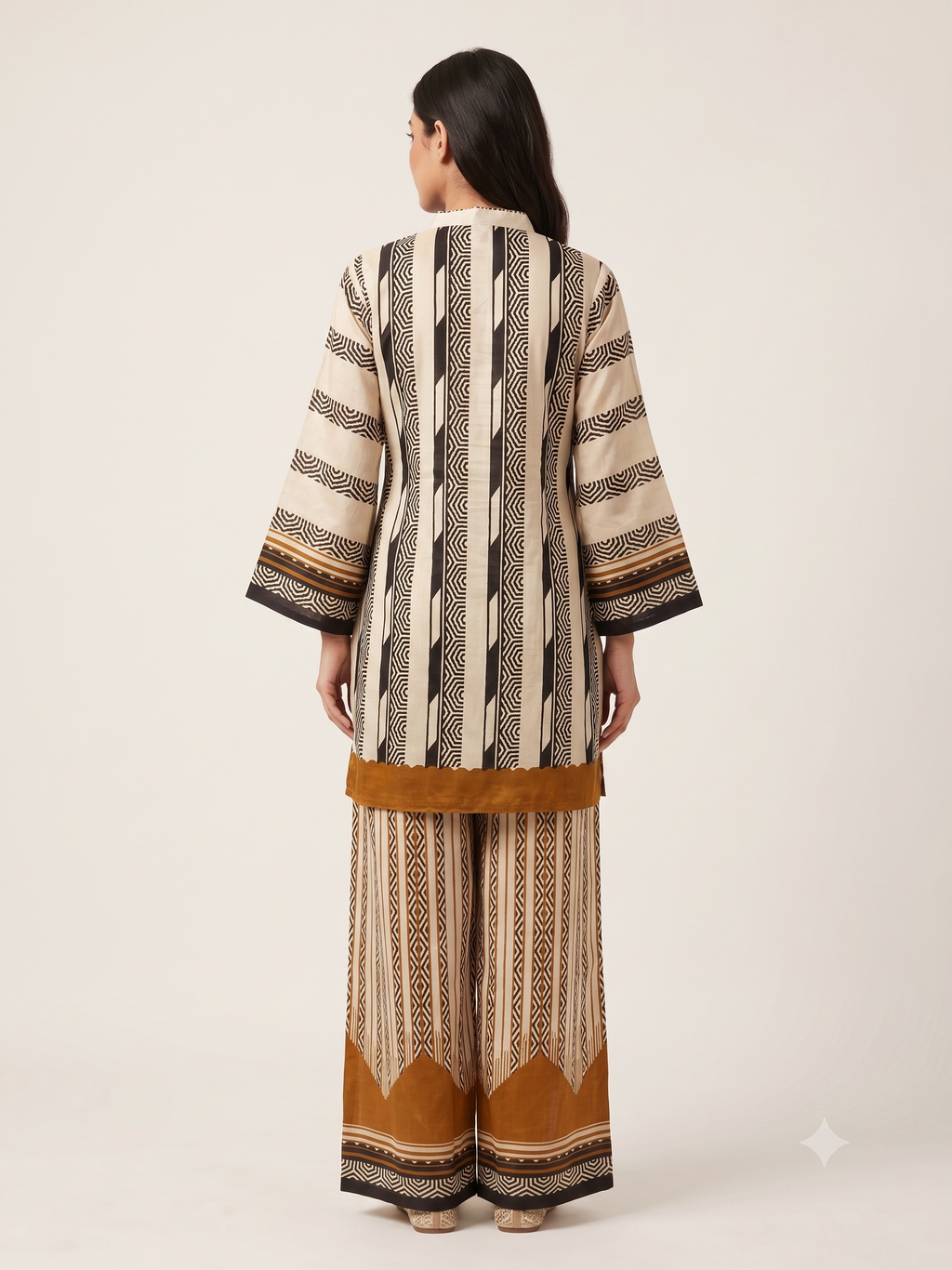 Mustard & Ivory Geometric Silk-Blend Co-ord Set