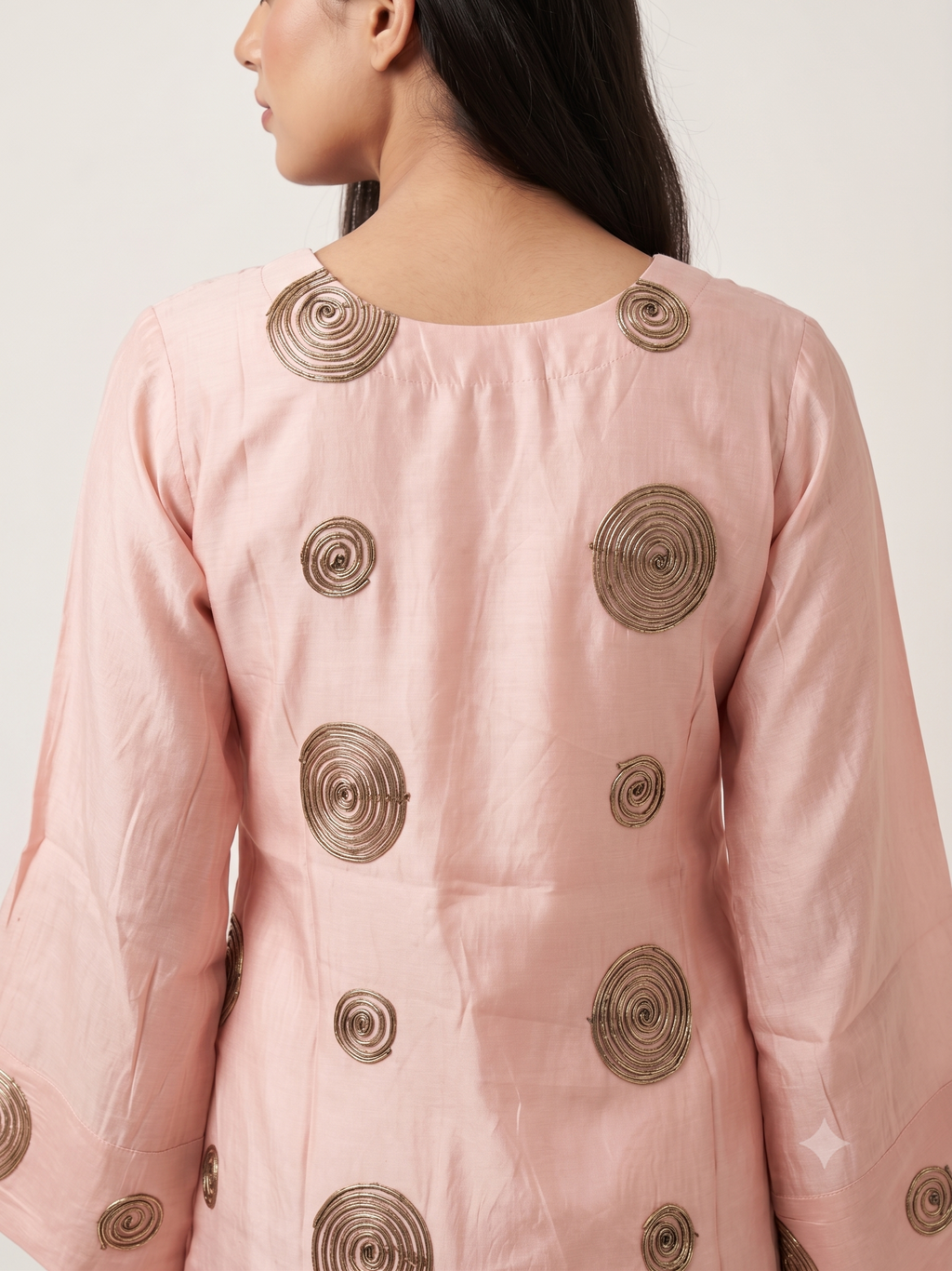 Elegant Rose Pink Co-ord Set with Embroidered Spiral Motifs