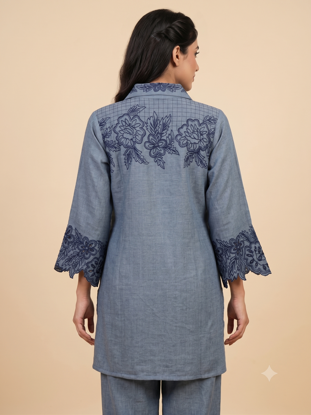 Denim Blue Schiffli Cutwork Co-Ord Set