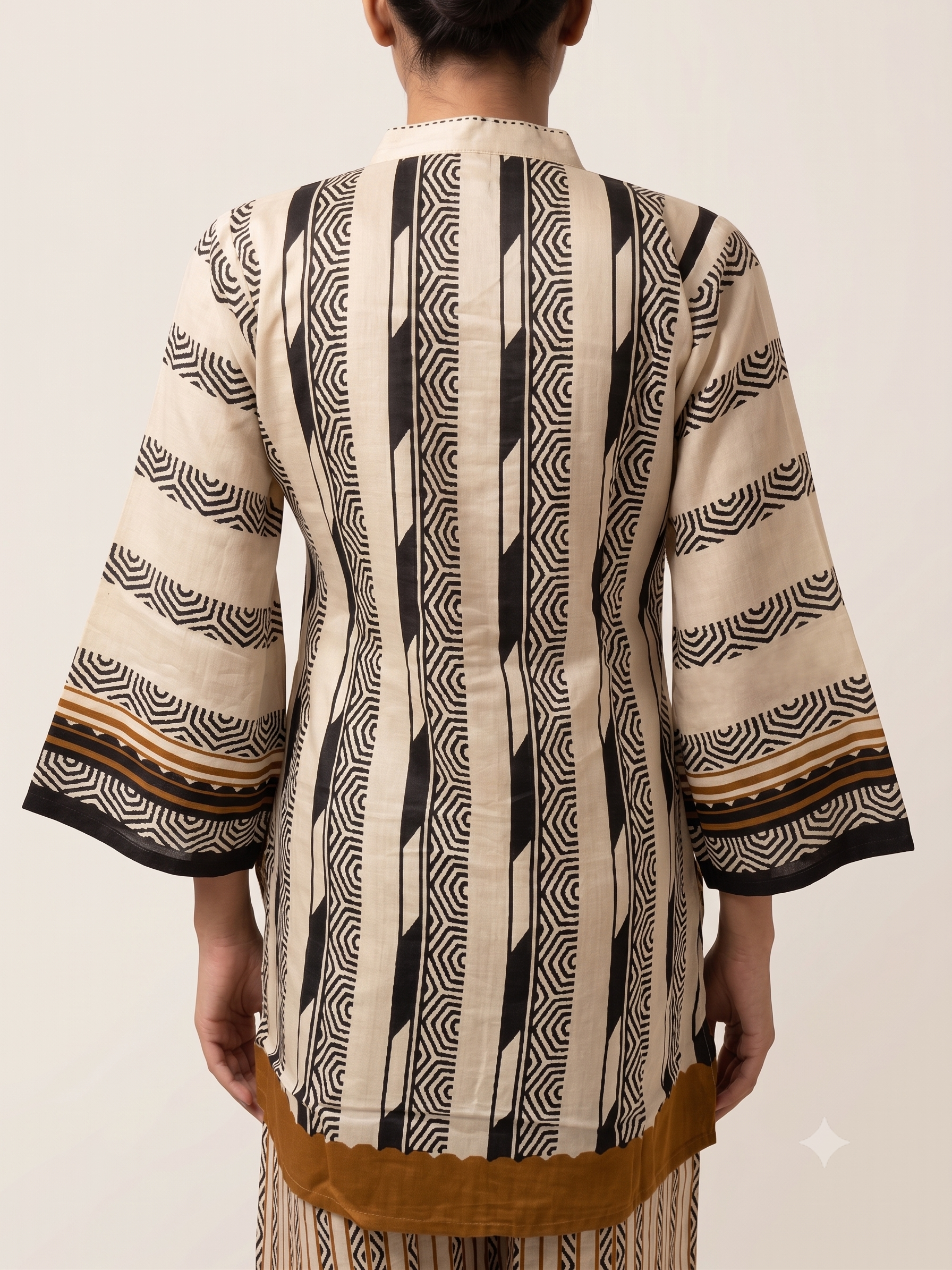Mustard & Ivory Geometric Silk-Blend Co-ord Set