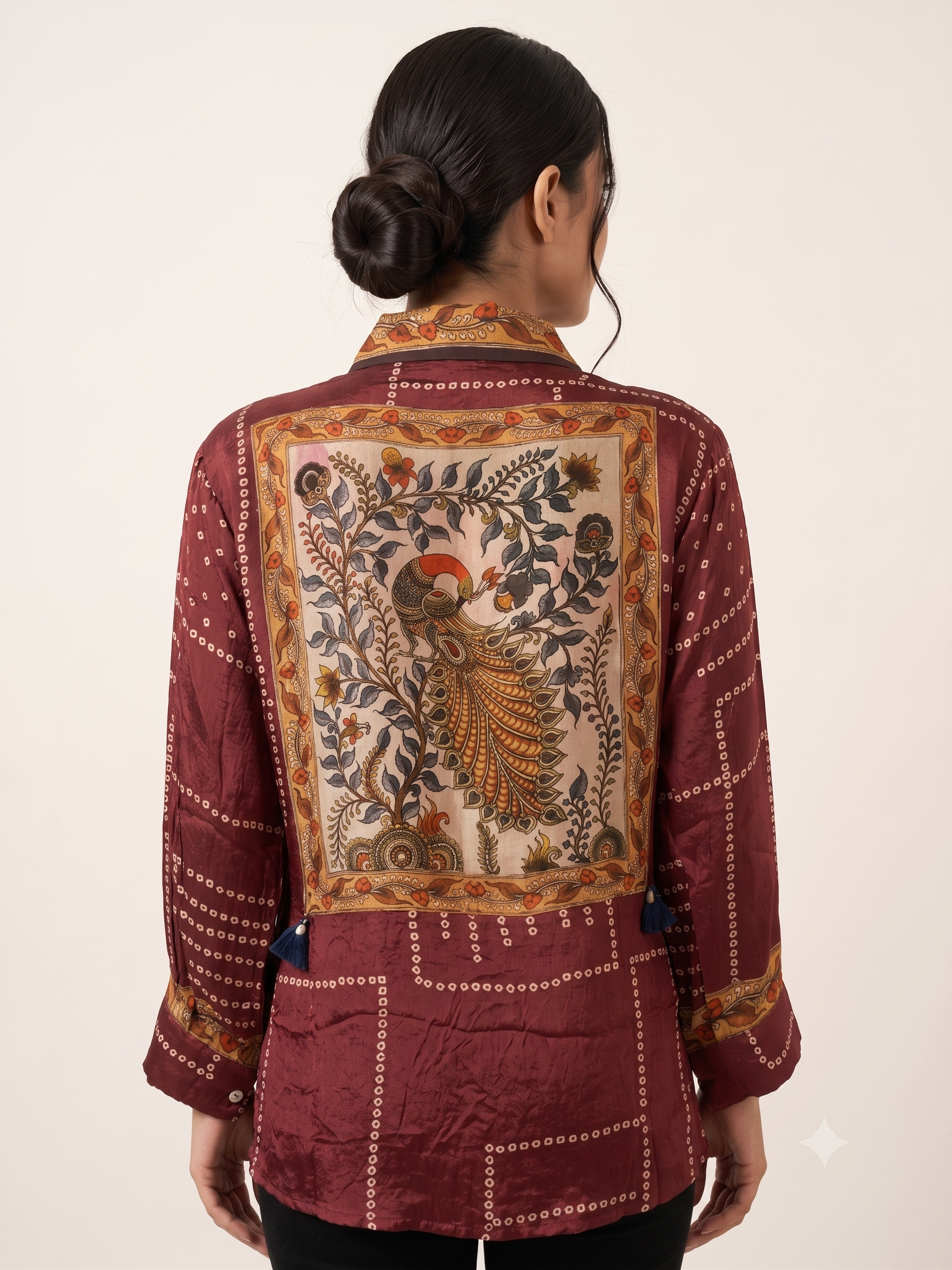 Maroon Printed Crape Indo-Western Shirt
