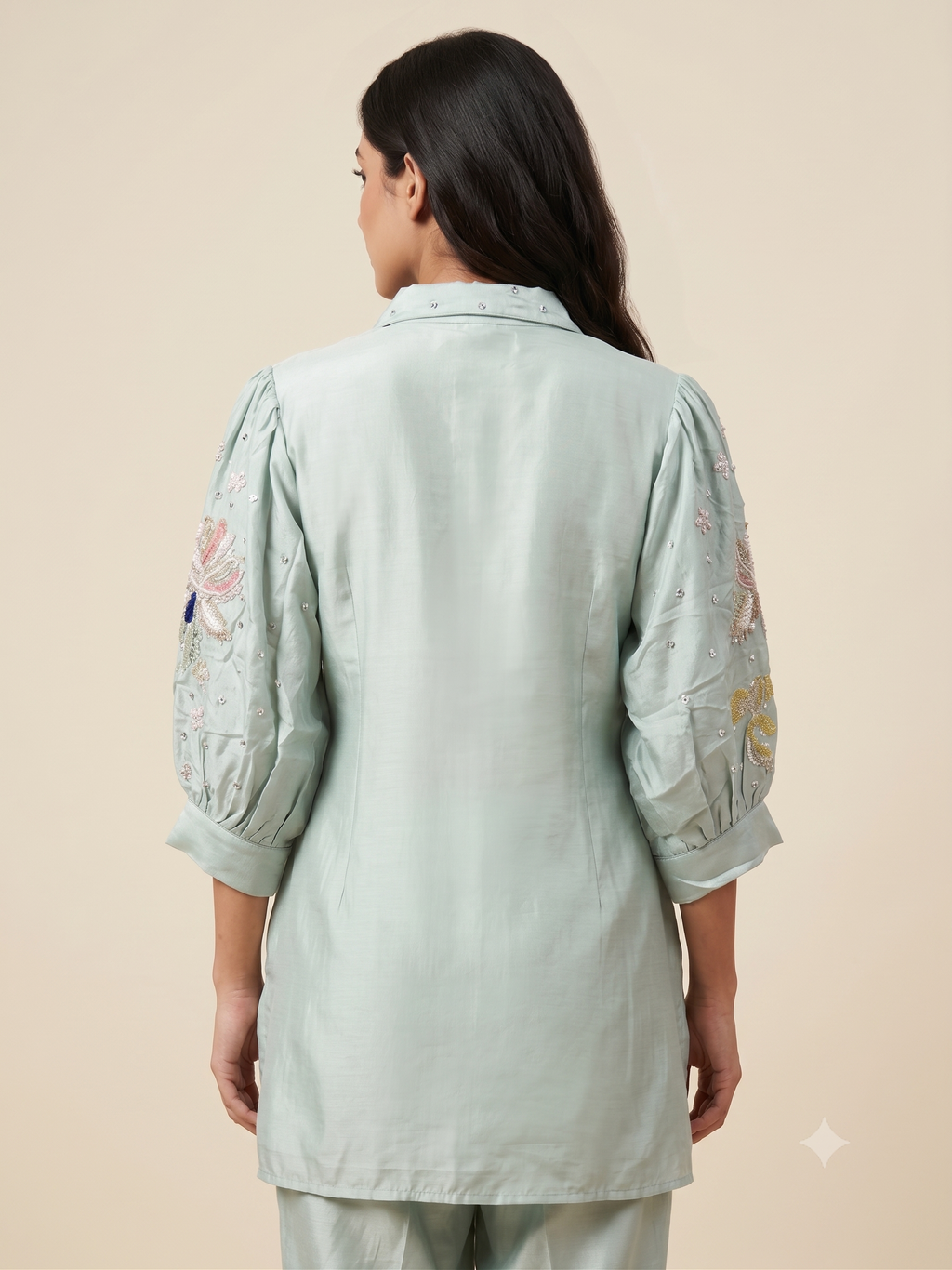 Elegant Cream Cotton Silk Ethnic Co-ord Set with Dark Brown Spiral Embroidery