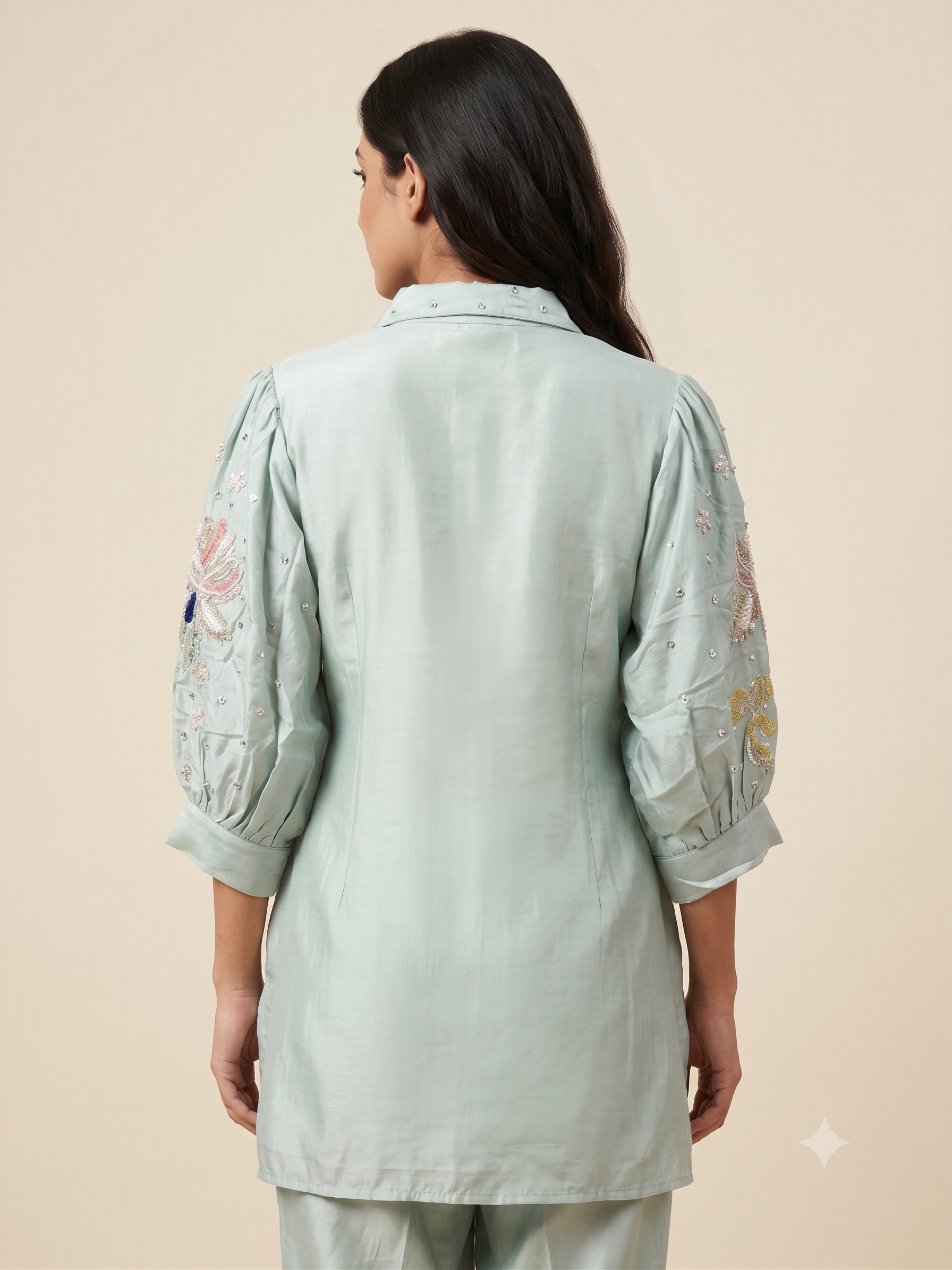 Elegant Cream Cotton Silk Ethnic Co-ord Set with Dark Brown Spiral Embroidery